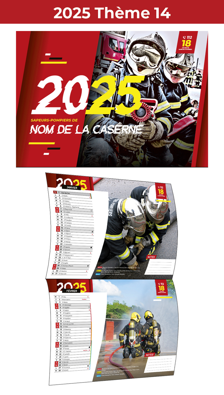 Nos nouveaux thèmes 2025 AGB Calendriers pompiers personnalisablesCalendriers Pompiers